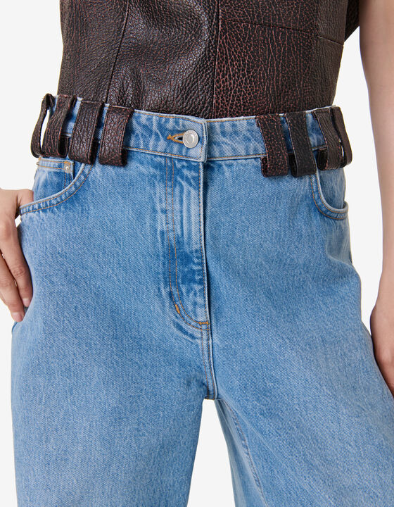LEATHER BELT-LOOP JEANS