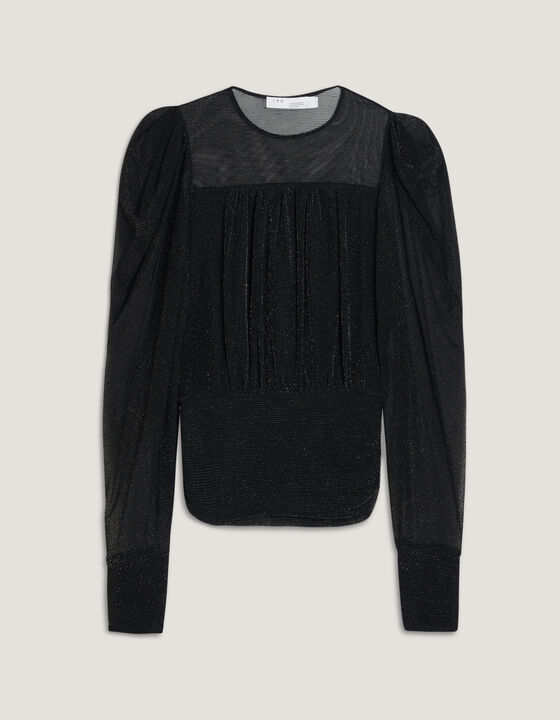 BRENNER SHEER METALLIC DRAPED KNIT TOP
