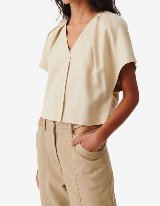 V-NECK PLEATED TOP