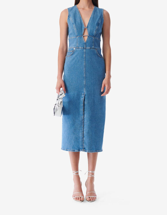 LONG CUT-OUT DENIM DRESS