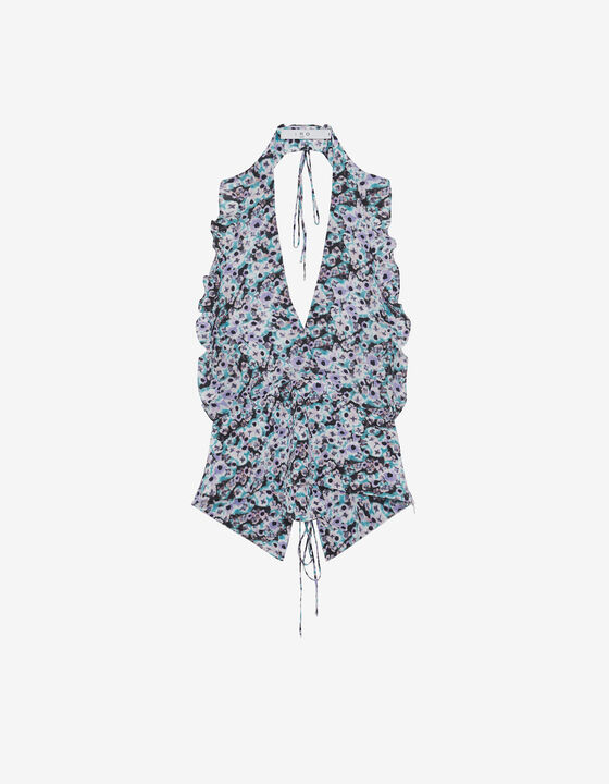 PRINTED BACKLESS V-NECK TOP