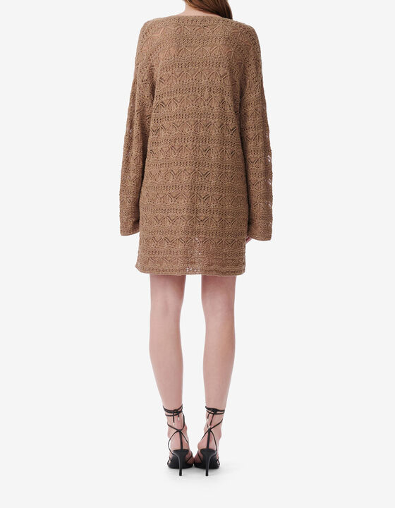 V-NECK CROCHET MINI DRESS