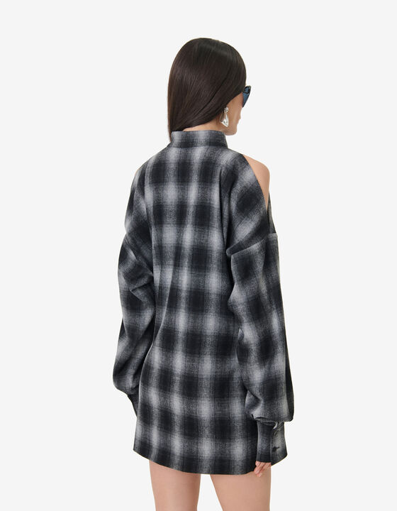 CHECKED MAO COLLAR DRESS
