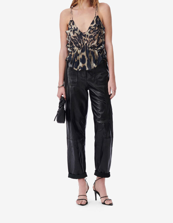 PRINTED RUFFLED V-NECK TOP