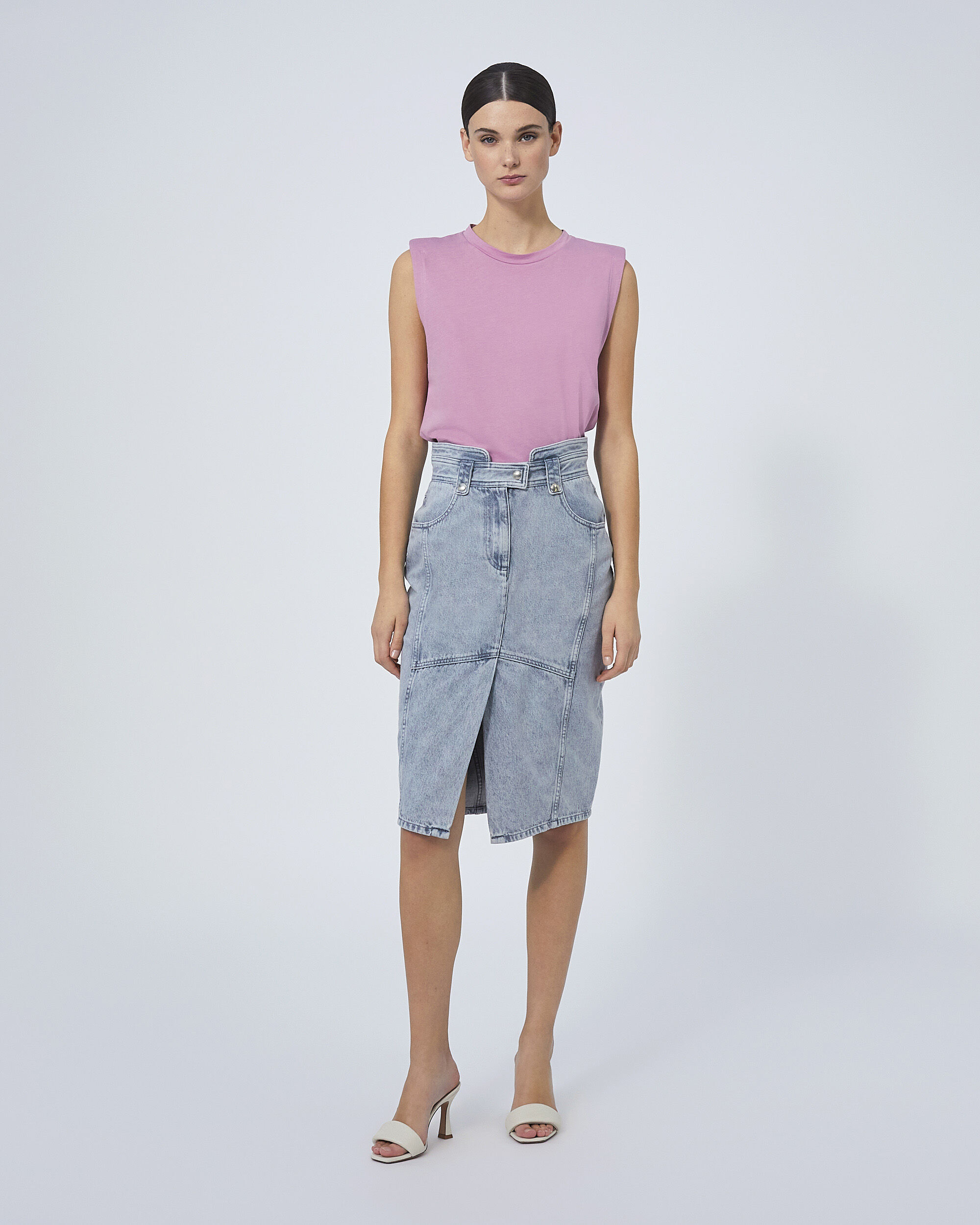 Jupe En Jean Per Una M&S Taille 10 Midi Bleu Indigo - A-line Avec Poches