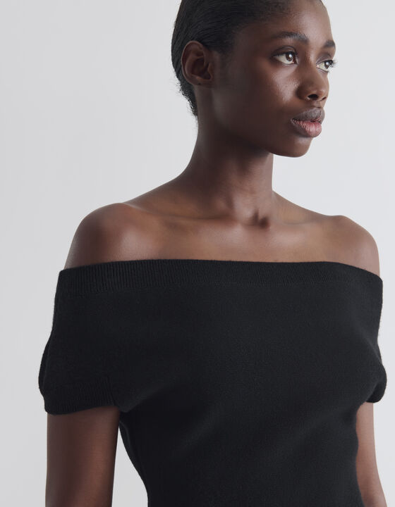 BARDOT-NECK KNIT TOP