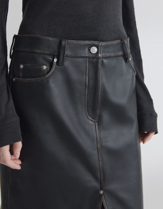 SLIT MIDI LEATHER SKIRT