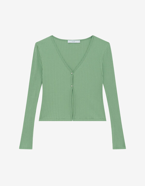 RIBBED V-NECK CARDIGAN