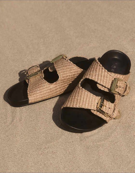RAFFIA FLAT MULES