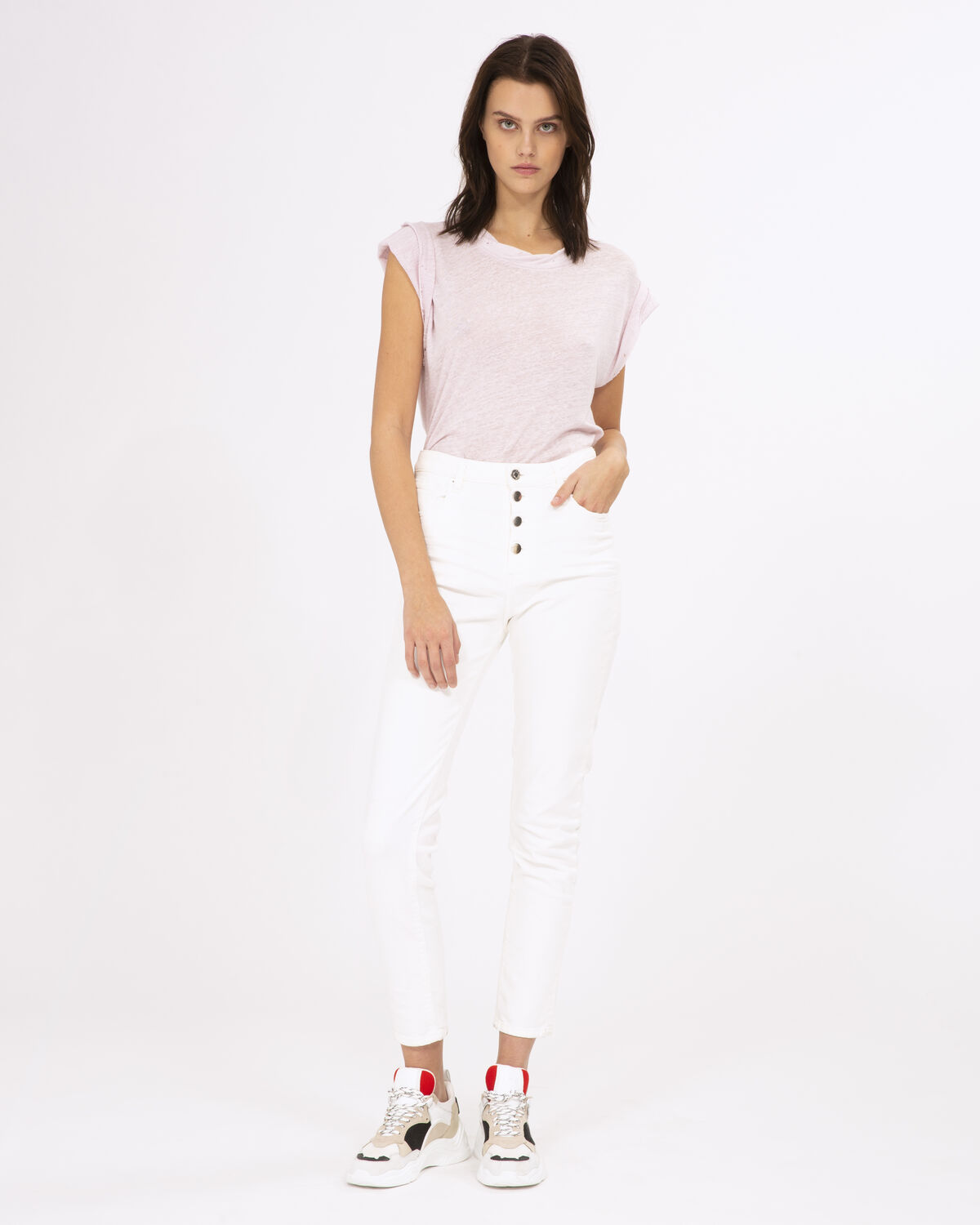Photo of IRO Paris Gaety Jeans Off White - These High Waist Jeans Feature A Row Of Buttons And Distressed Details On The Bottom. Combine Them With High Sandals For A Sophisticated Look, Or Sneakers For A Casual Look. Spring Summer 19