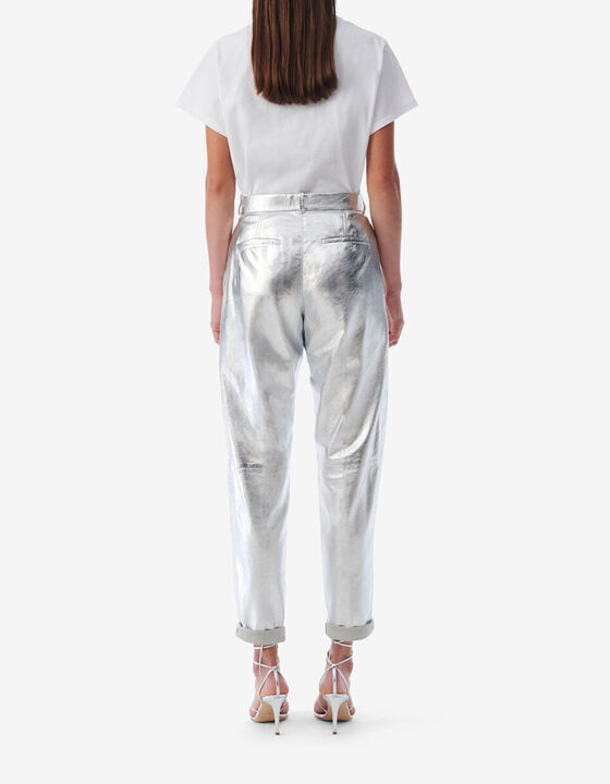 SILVER LEATHER CARROT PANTS