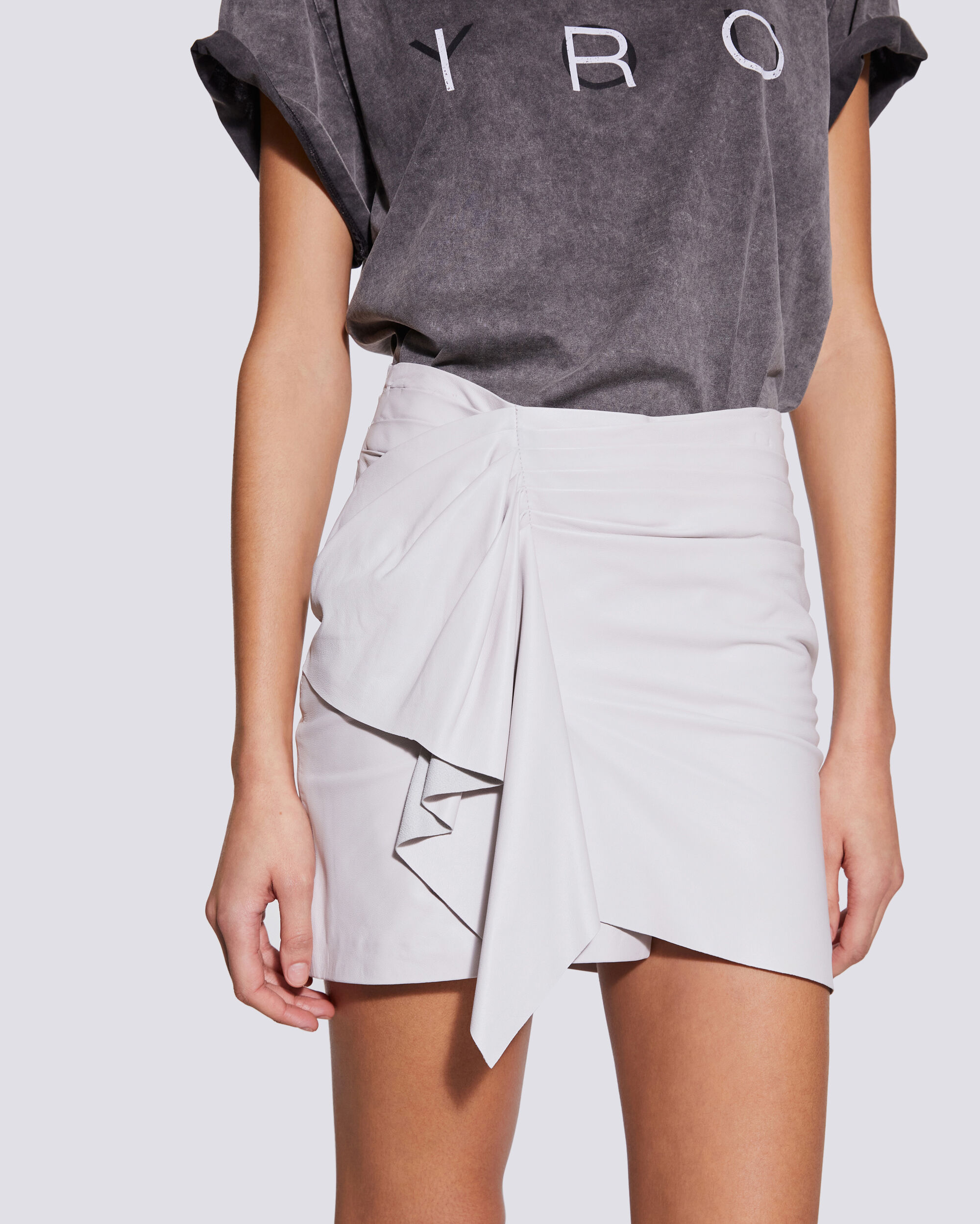draped leather mini skirt